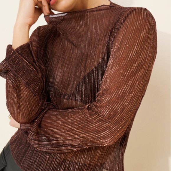 Anthropologie Tops - By Anthropologie Long-Sleeve Mock-Neck Metallic Top NWOT